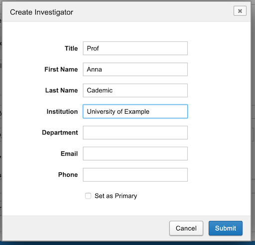 Create investigator